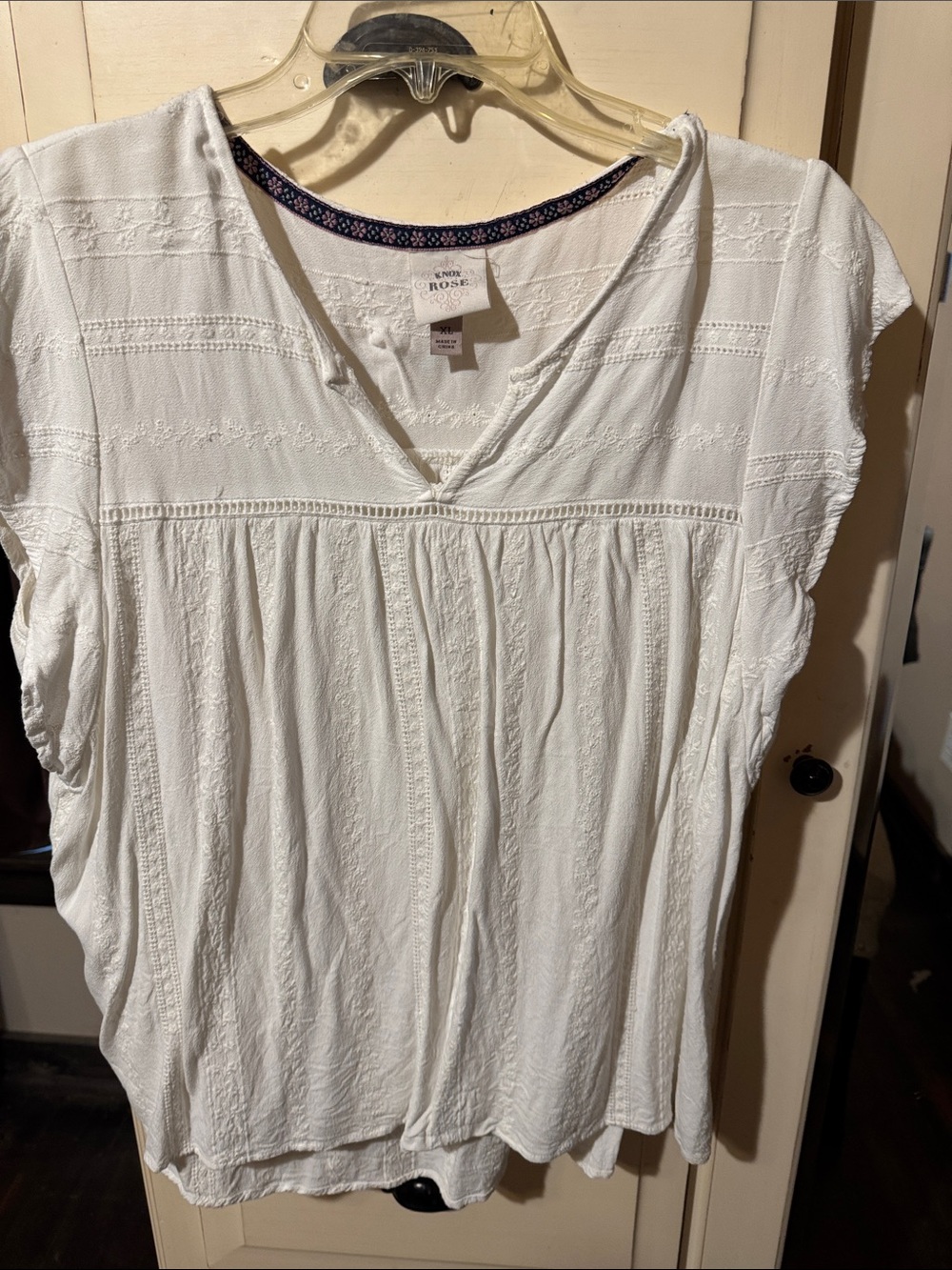White Textured V-Neck Peasant Tunic